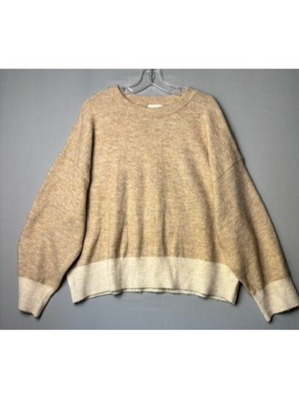 H&M Women XL Oversized Knit Sweater Beige Tan Drop Shoulder Cozy Pullover